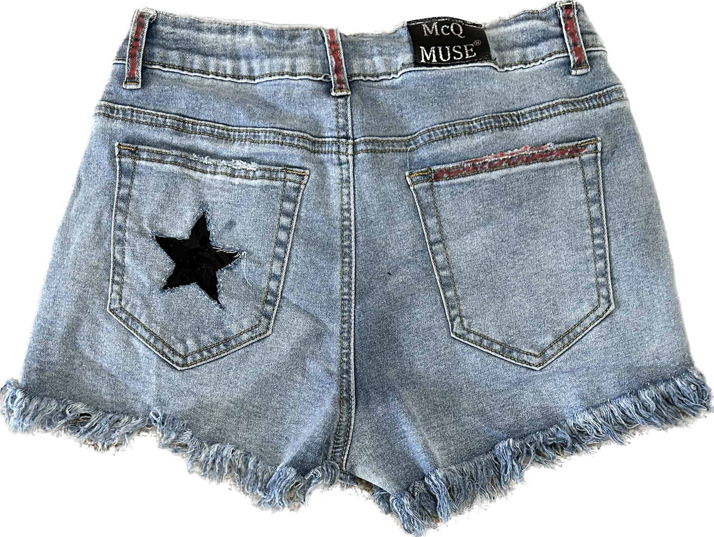 Woman's and Girl's Red-Star Designer Frayed Jean Shorts